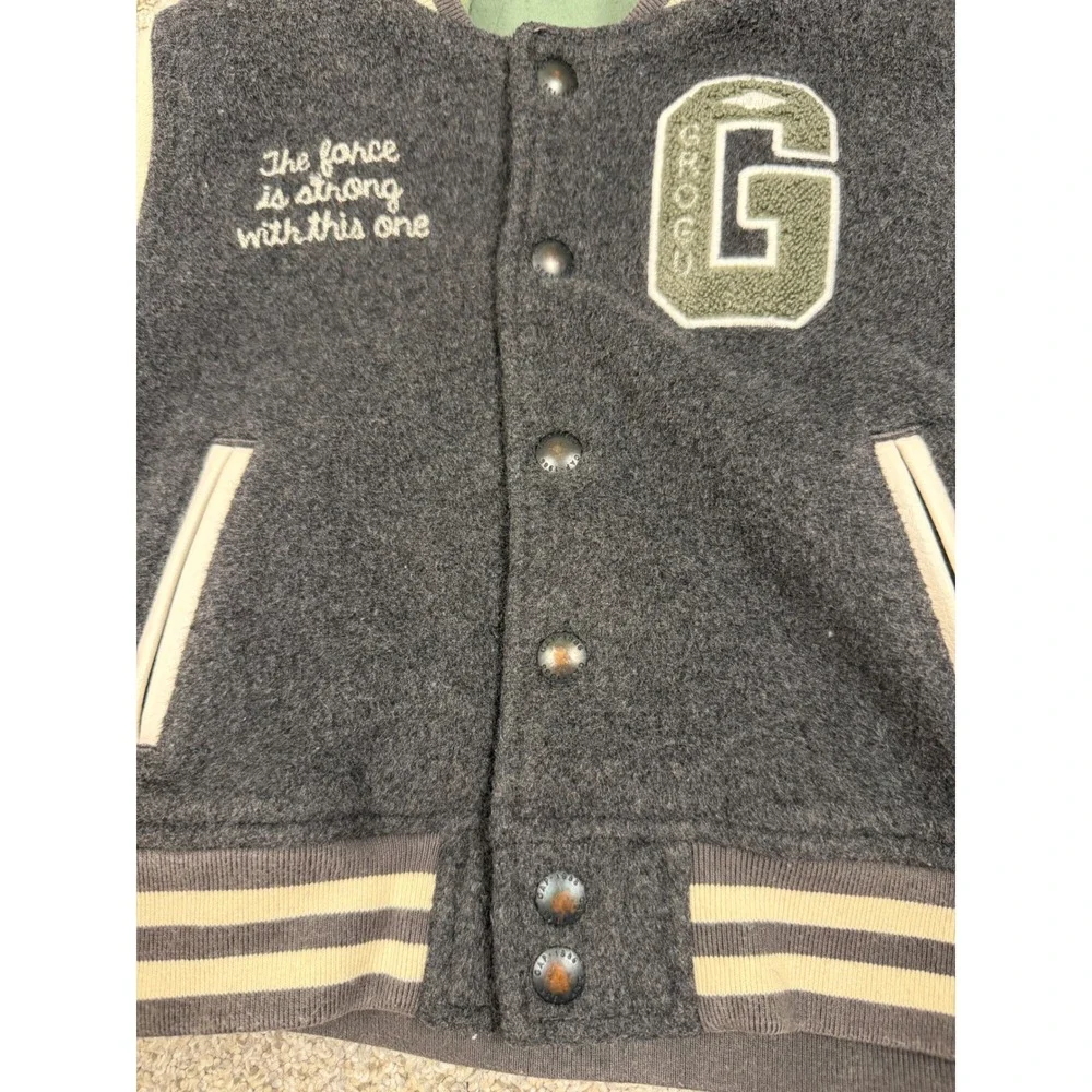 Gap Star Wars Varsity Jacket Grogu Baby Yoda 18-24M Gray Cream Toddler Letterman
